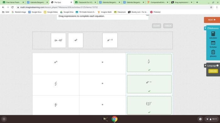 Drag expressions to complete each equation