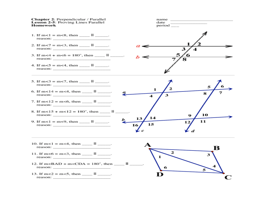 Proving lines parallel answer key